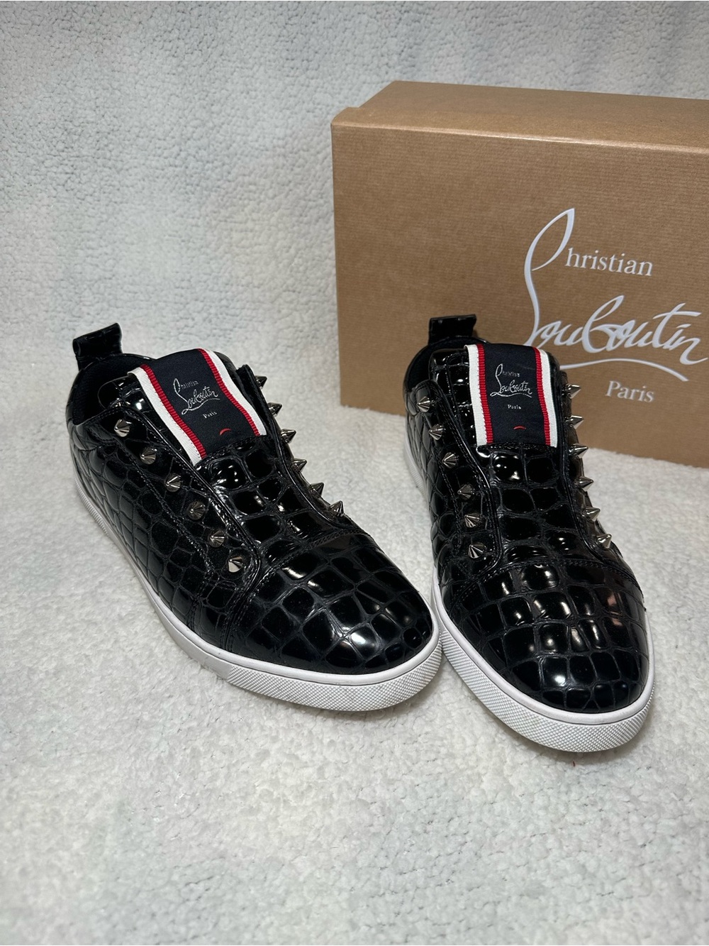 Christian Louboutin F.A.V. Fique A Vontade Croc-Effect Slip-On Studded Sneakers